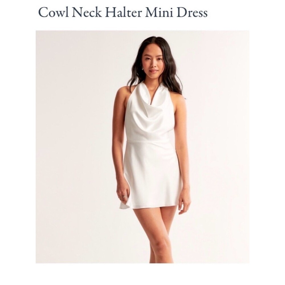 Abercrombie & Fitch Women's White Cowl Neck Halter Mini Dress XL NWT